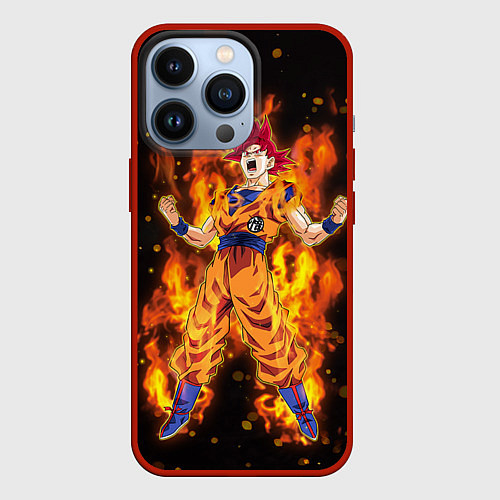 Чехол iPhone 13 Pro Fire Goku / 3D-Красный – фото 1