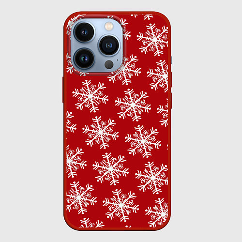 Чехол iPhone 13 Pro Новогодние Снежинки / 3D-Красный – фото 1