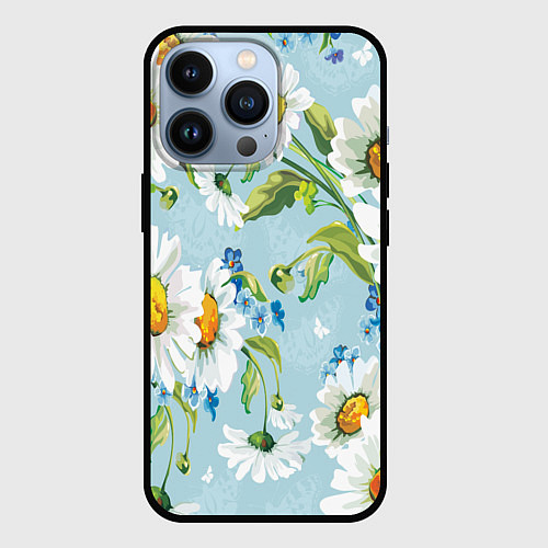 Чехол iPhone 13 Pro Ромашки / 3D-Черный – фото 1