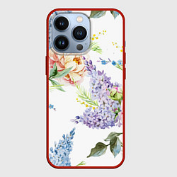 Чехол для iPhone 13 Pro Сирень и Пионы, цвет: 3D-красный