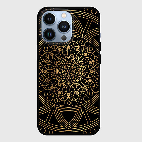 Чехол iPhone 13 Pro Золотая мандала / 3D-Черный – фото 1