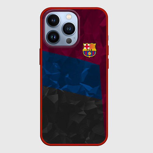 Чехол iPhone 13 Pro FC Barcelona: Dark polygons / 3D-Красный – фото 1