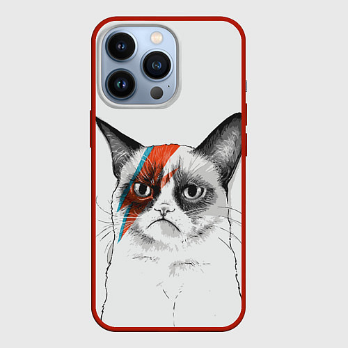 Чехол iPhone 13 Pro David Bowie: Grumpy cat / 3D-Красный – фото 1