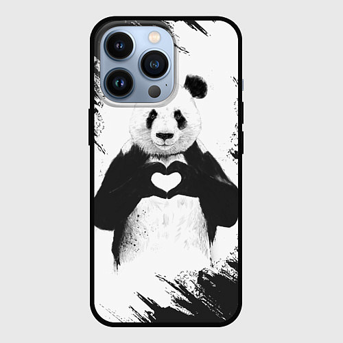 Чехол iPhone 13 Pro Panda Love / 3D-Черный – фото 1