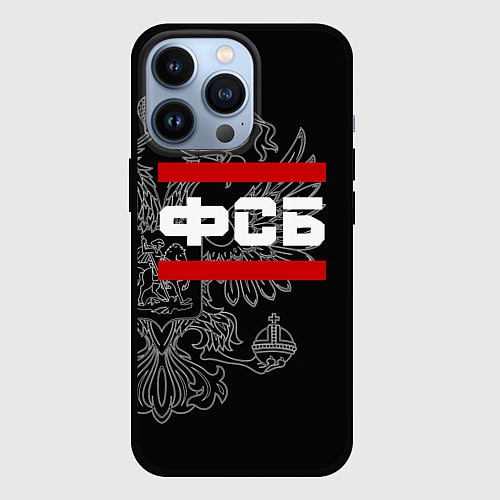 Чехол iPhone 13 Pro ФСБ: герб РФ / 3D-Черный – фото 1