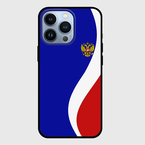 Чехол iPhone 13 Pro Герб РФ Триколор / 3D-Черный – фото 1