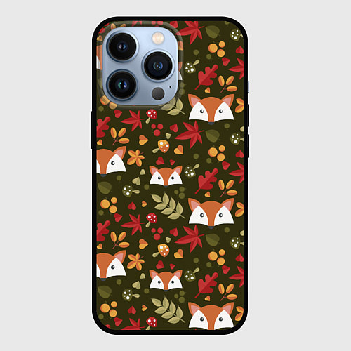 Чехол iPhone 13 Pro Осенние лисички / 3D-Черный – фото 1