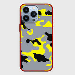 Чехол для iPhone 13 Pro Yellow & Grey Camouflage, цвет: 3D-красный