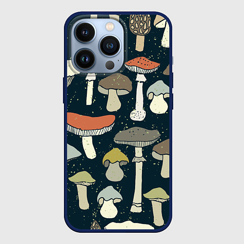 Чехол iPhone 13 Pro Грибной лес / 3D-Тёмно-синий – фото 1