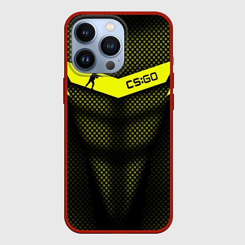 Чехол iPhone 13 Pro CS:GO Yellow Carbon / 3D-Красный – фото 1