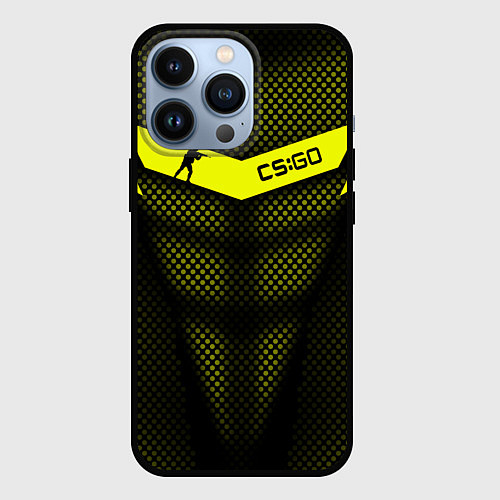 Чехол iPhone 13 Pro CS:GO Yellow Carbon / 3D-Черный – фото 1