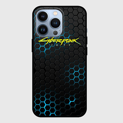 Чехол iPhone 13 Pro Cyberpunk 2077: Blue Carbon / 3D-Черный – фото 1