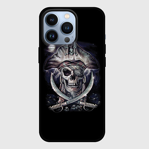 Чехол iPhone 13 Pro Череп пирата / 3D-Черный – фото 1