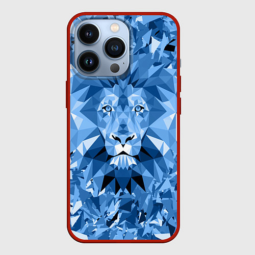 Чехол iPhone 13 Pro Сине-бело-голубой лев / 3D-Красный – фото 1