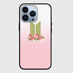 Чехол для iPhone 13 Pro BTS: Pink Flowers, цвет: 3D-черный
