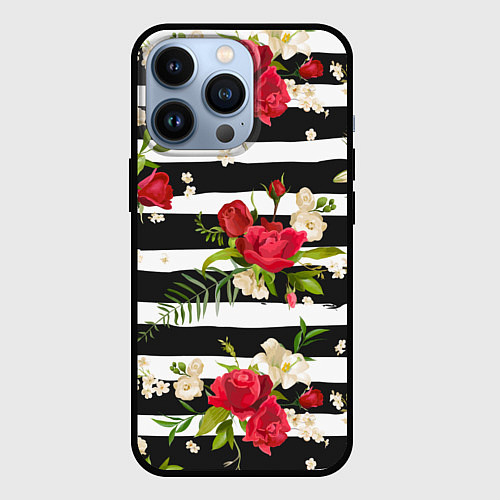 Чехол iPhone 13 Pro Розы и орхидеи / 3D-Черный – фото 1