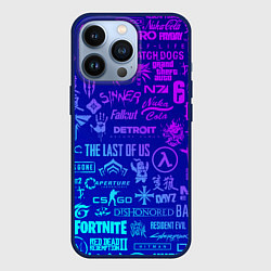 Чехол для iPhone 13 Pro Неоновые геймерские лого, цвет: 3D-тёмно-синий