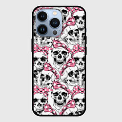 Чехол для iPhone 13 Pro Черепа в розовых платках, цвет: 3D-черный