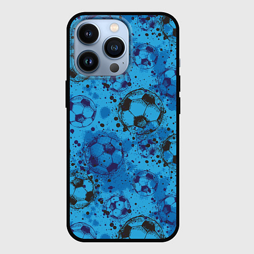 Чехол iPhone 13 Pro Футбольные мячи / 3D-Черный – фото 1