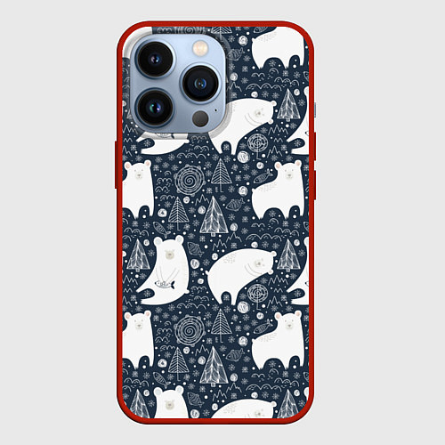 Чехол iPhone 13 Pro Белые медведи / 3D-Красный – фото 1