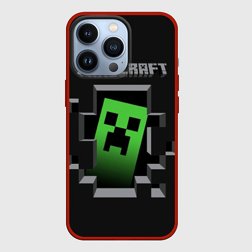 Чехол iPhone 13 Pro Minecraft Creeper / 3D-Красный – фото 1