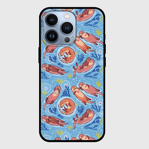 Чехол iPhone 13 Pro Весёлые дружные выдры / 3D-Черный – фото 1
