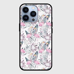Чехол для iPhone 13 Pro Тропические фламинго, цвет: 3D-черный