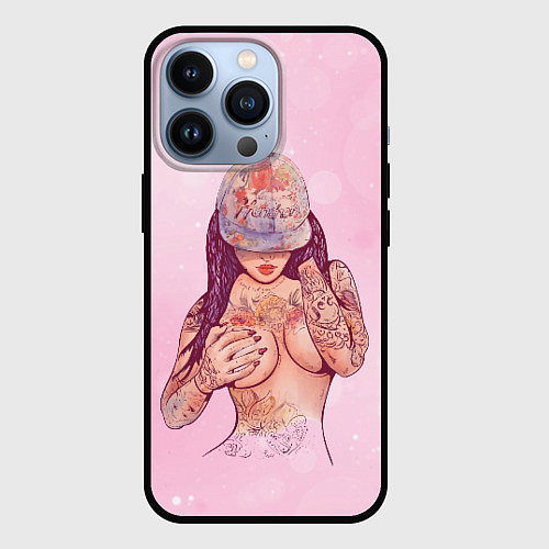 Чехол iPhone 13 Pro Sexy tattoo girl / 3D-Черный – фото 1