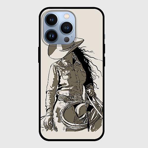 Чехол iPhone 13 Pro Наездница ковбойша / 3D-Черный – фото 1
