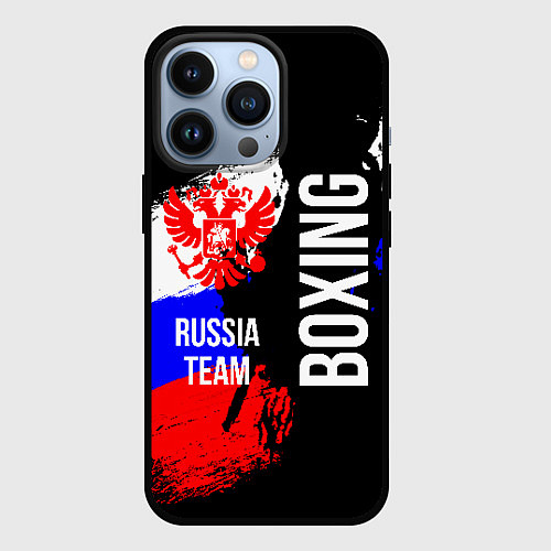 Чехол iPhone 13 Pro Boxing Russia Team и герб РФ / 3D-Черный – фото 1