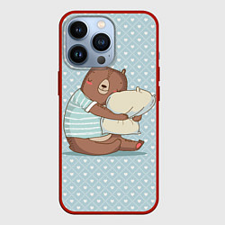 Чехол для iPhone 13 Pro Сонный мишка с подушкой, цвет: 3D-красный