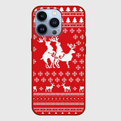 Чехол iPhone 13 Pro Свитер с оленями красный