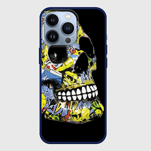 Чехол iPhone 13 Pro Graffiti - Skull / 3D-Тёмно-синий – фото 1