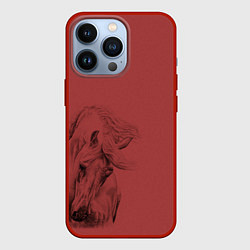 Чехол для iPhone 13 Pro Конь на красном фоне, цвет: 3D-красный