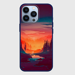 Чехол для iPhone 13 Pro Minimal forest sunset, цвет: 3D-тёмно-синий