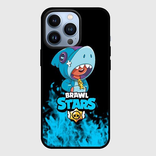 Чехол iPhone 13 Pro Brawl stars leon shark / 3D-Черный – фото 1