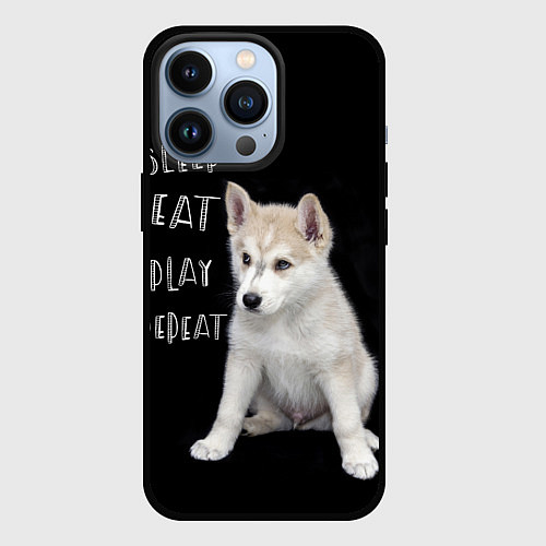 Чехол iPhone 13 Pro Sleep Eat Play Repeat Хаски щенок / 3D-Черный – фото 1