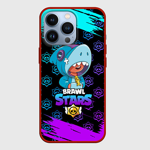 Чехол iPhone 13 Pro Brawl stars leon shark / 3D-Красный – фото 1