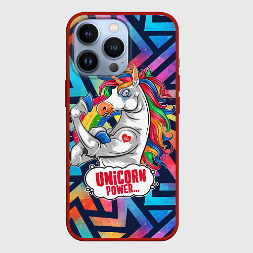 Чехол iPhone 13 Pro Unicorn Power Единорог / 3D-Красный – фото 1