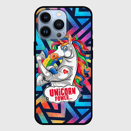 Чехол iPhone 13 Pro Unicorn Power Единорог / 3D-Черный – фото 1