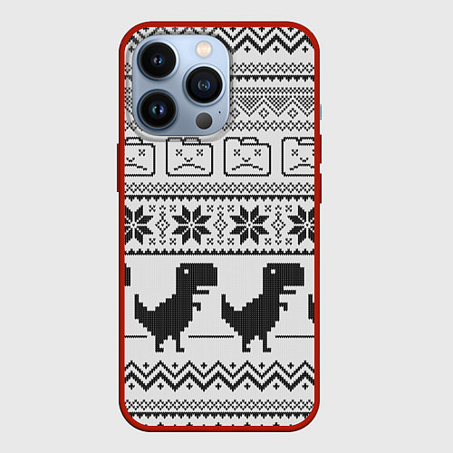 Чехол iPhone 13 Pro Свитер с T-rex'ами / 3D-Красный – фото 1