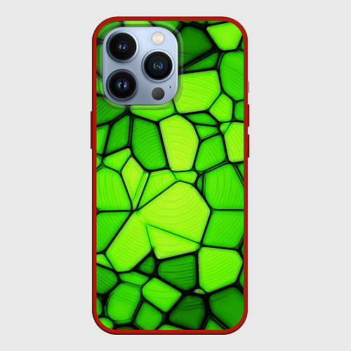 Чехол iPhone 13 Pro Зеленая мозаика / 3D-Красный – фото 1