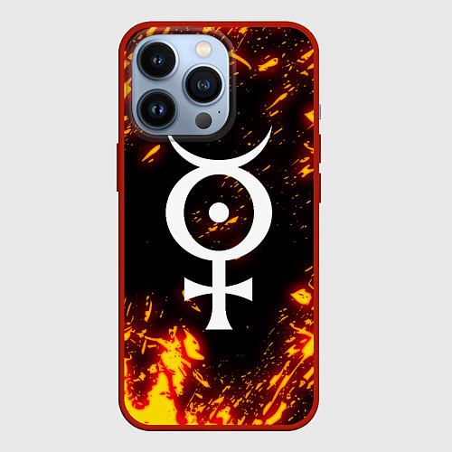 Чехол iPhone 13 Pro Marilyn Manson логотип на брызгах / 3D-Красный – фото 1