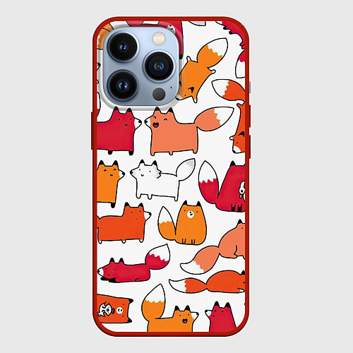 Чехол iPhone 13 Pro Милые лисы / 3D-Красный – фото 1