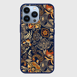 Чехол для iPhone 13 Pro Узор орнамент цветы этно, цвет: 3D-тёмно-синий