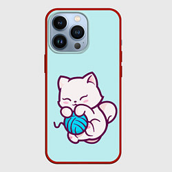 Чехол iPhone 13 Pro Белый котенок с клубком милый
