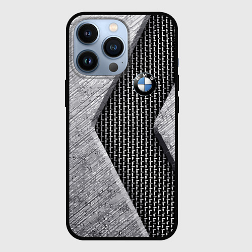 Чехол iPhone 13 Pro BMW - emblem - metal - texture / 3D-Черный – фото 1