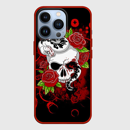 Чехол iPhone 13 Pro Череп и змея / 3D-Красный – фото 1