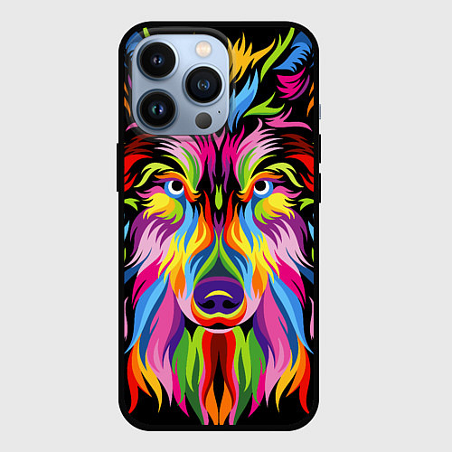 Чехол iPhone 13 Pro Neon wolf / 3D-Черный – фото 1