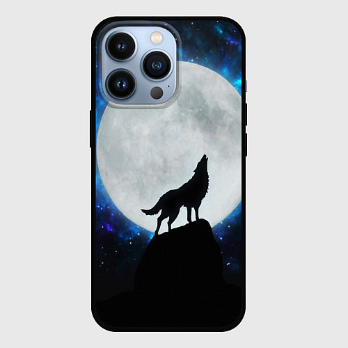 Чехол iPhone 13 Pro Волк воющий на луну / 3D-Черный – фото 1
